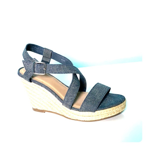 denim espadrille wedge sandals